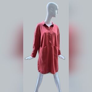 COS Lyocel Burnt Orange,  Mid Legnth Dress With Large Front Pickets. SM. P